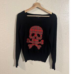 Almost Famous Black Plaid Skull & Crossbones Emo Punk Sweater